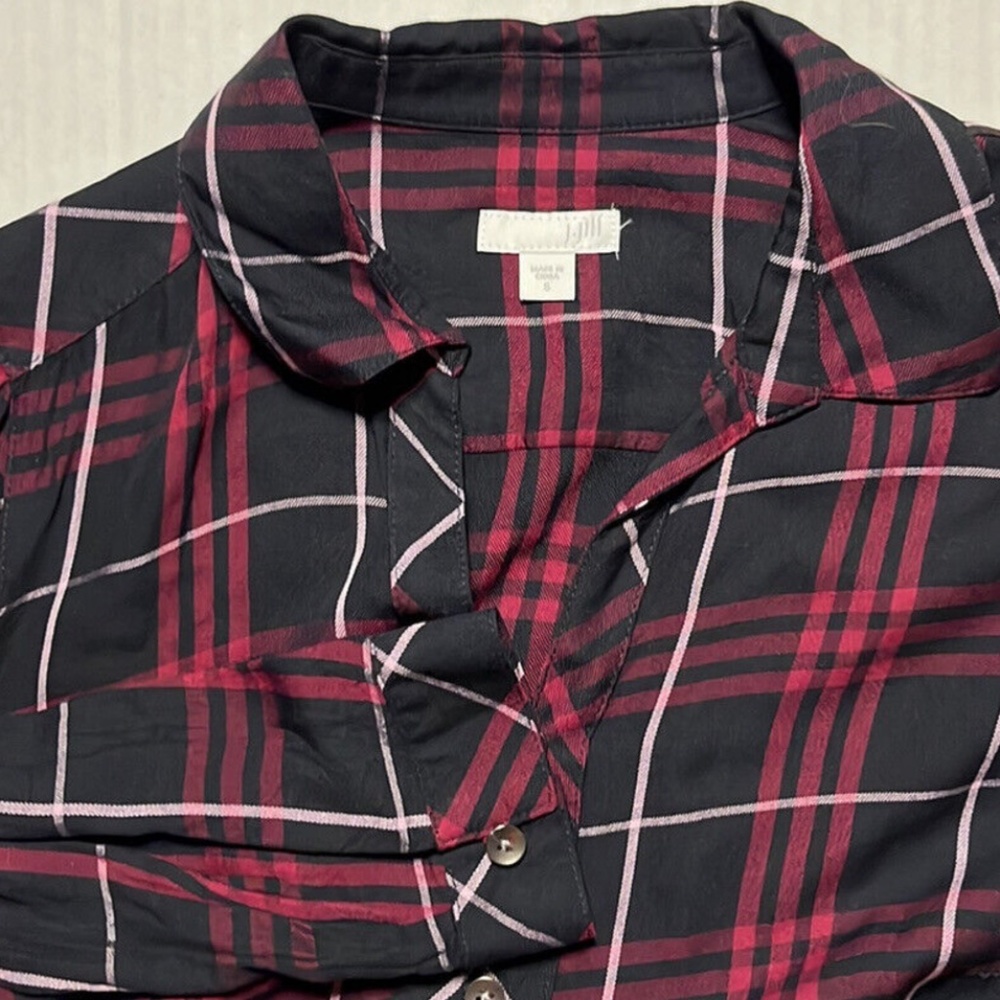 J. Jill Womens Red Black Plaid Button Down Shirt Long Sleeve Rayon Top Size S